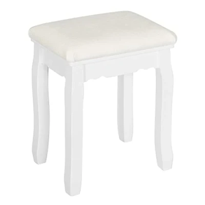 Imagen de WOLTU Taburete para Tocador Blanco, de Maquillaje, Tapizado, Piano Silla Madera el Sala Estar, Dormitorio, Diseño Barroco, 38x28.5x45cm, MB6095ws