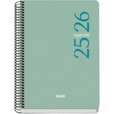 Imagen de Dohe Agenda Escolar 2025 2026 Semana Vista, Tamaño A5 (15x21 cm), Español e Inglés, Septiembre a Junio, Cierre de Espiral, Tapa Flexible ESENCIAL Verde