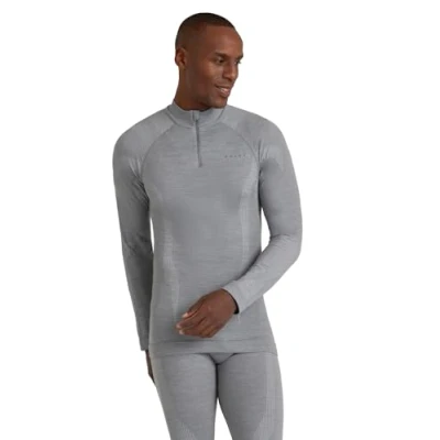 Imagen de FALKE Wool Tech High Zip Neck M L/s Sh lana hilo funcional secado rápido 1 pieza, Capa de base superior Hombre, Gris Grey Heather 3757, XL