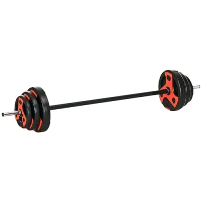 Imagen de SPORTNOW Juego de Barra Pesas 20 kg con Mancuernas Set Musculación 6 Discos 1,25 2,5 5 para Entrenamiento Culturismo en Gimnasio Casa Ø17x140 cm Negro y Rojo