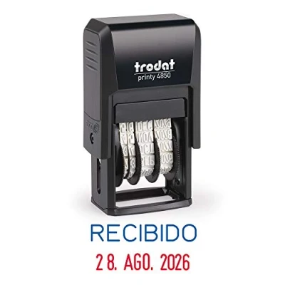 Imagen de Sello Fechador Trodat Printy 4850/L1 Autoentintable Texto RECIBIDO, Tamaño de la Impresión 25 x 14 mm, Cartucho Tinta Incorporado Bicolor Azul Rojo