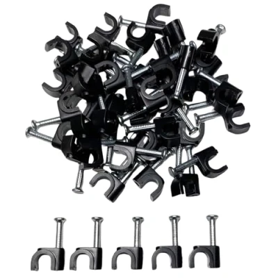 Imagen de 50 x 5mm Negro Clips Rondos de Cable pared, Clavos pared Maneja el eléctrico CAT5/CAT6,RG6,RG59,RJ45 en Hogar, Oficina, Accesorios escritorio