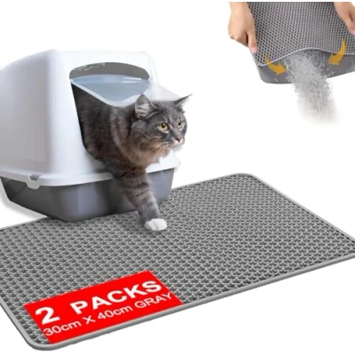 Imagen de 2 piezas Alfombra Arena Gatos 30x40cm, Estera de para Gatos, diseño doble capa en forma panal, Orina y Material Impermeable Arenero Gato,Fácil Limpiar