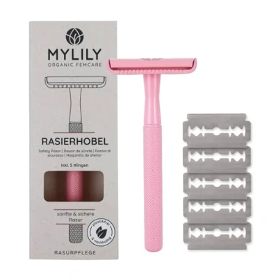 Imagen de MYLILY® maquinilla afeitar clasica que incluye 5 cuchillas de clasicas mujer ajustable I íntima rosa