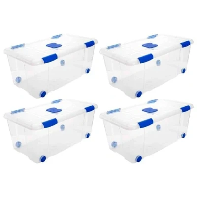 Imagen de AC Pack de 4 Cajas ordenación con Tapa plástico Transparente N.º 7. Contenedor para almacenar Juguetes, Libros, Ropa, Mantas. Capacidad 61 litros. Dimensiones Aprox.: 73,2 x 41,2 31 cm
