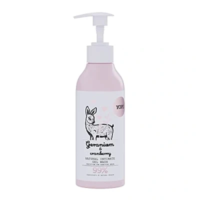 Imagen de YOPE Gel de higiene íntima Ácido láctico Sorbitol Pantenol pH reducido Regenerador Calmante Irritante 99% Ingredientes naturales Vegan formula Geranio y Arándano 300ml