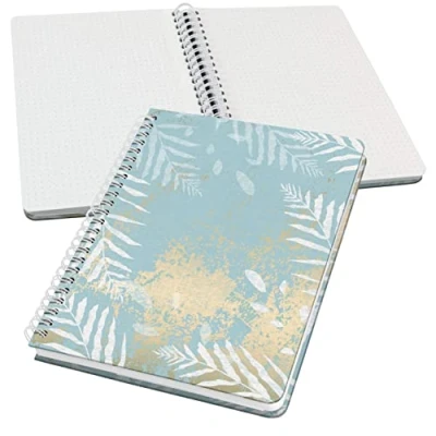 Imagen de SIGEL JN614 Jolie Libreta de espiral, Heavenly Leaves, cuadriculado con puntos (impresión Dot), 100 g/m², 16,2 x 21,5 cm, tapa dura, 120 páginas, azul claro, blanco, gold