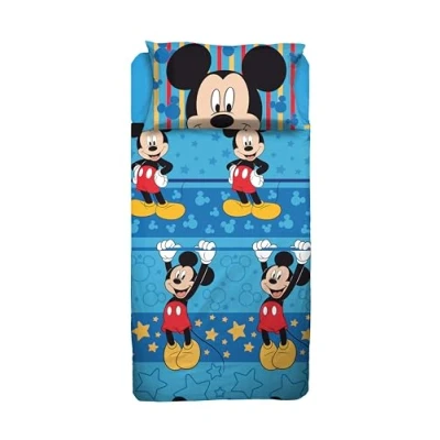 Imagen de Mickey Mouse Juego de sábanas para Cama Individual, Individual Disney, sábana encimera, Bajera Ajustable, Funda Almohada, Azul, 100% algodón, Producto Oficial