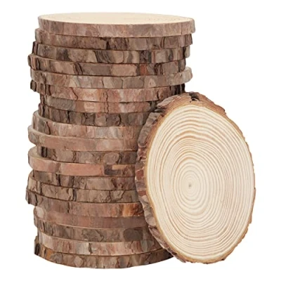 Imagen de Kurtzy Pack de 20 Rodajas Madera para Manualidades Discos 13 a 15 cm Diámetro Set Rodaja Rústica con Corteza y Acabado Suave Decoraciones, Adornos Navidad