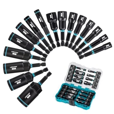 Imagen de LIBRATON 16PCS Juego de Destornilladores Magnéticos para Tuercas Taladro Impacto 1/4&quot; 9/16&quot; y Profundas 4/3&quot;, con Caja