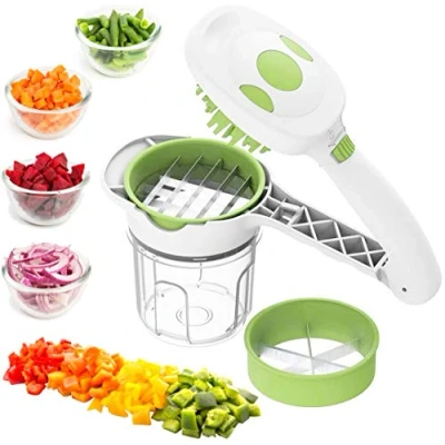 Imagen de MovilCom® Cortador de Verduras 5 en 1 Picadora Manual Alimentos con Cuchillas Acero Inoxidable Corta y trocea Frutas