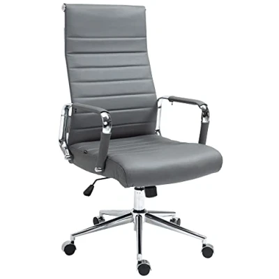 Imagen de CLP Silla Ejecutiva Kolumbus En Cuero Original, Polipiel &amp; Base De Metal I Escritorio con Ruedas Altura Regulable, Color:Gris