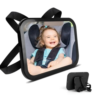 Imagen de AiQInu Espejo Coche Bebé Asiento Trasero, Retrovisor Coche, Ajuste Universal, 360Giratorio, 100% Inastillable, Correas Elásticas Ajustables para Silla Trasera de Asientos Niño