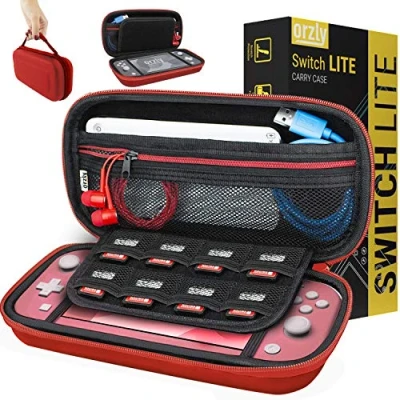 Imagen de Orzly Funda para Nintendo Switch Lite Estuche Protector rigida, Llevar Nueva Consola (2019) y Sus Juegos Accesorios Rojo