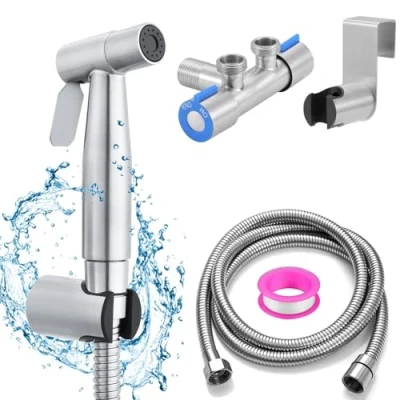 Imagen de Coffee Life Plus Kit de Pulverizador Bidé Mano Acero inoxidable,grifo wc,ducha inodoro,ducha bidet para higienica wc,grifo wc,con Manguera y Válvula G1/2 Soporte