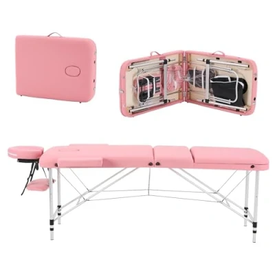 Imagen de YOUNIKE Camilla de Masaje Móvil Plegable Rosa y Ajustable en Altura Cama 3 Zonas Estética Amplia Terapia Aluminio 186 x 60 cm