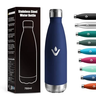 Imagen de Cantimplora Termica 750ml, Botella sin BPA, de Agua Acero Inoxidable con Doble Pared, Termo Reutilizable para Colegio, Oficina, Senderismo, Deporte, Viajes, Interior o Exterior