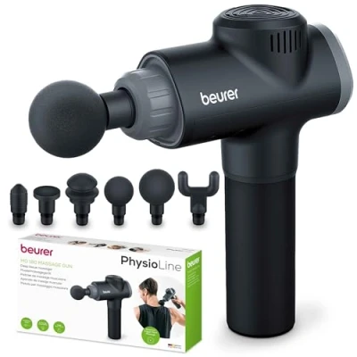 Imagen de Beurer MG 180 Massage Gun, pistola de masaje con 6 accesorios, 4 niveles intensidad para un muscular selectivo, aplicable a todas las partes del músculo su activación y regeneración