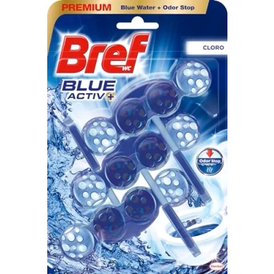 Imagen de Bref Blue Activ Cloro Cesta WC (3 unidades), limpia baño para un siempre limpio y fresco, limpiador de baños con fórmula antical que elimina la suciedad
