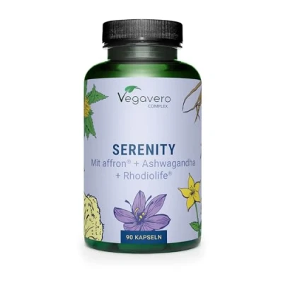 Imagen de Suplemento RELAJANTE Con Ashwagandha + L Triptofano Rhodiola Hipérico Para Stress y Concentracion Vitaminas B Sin Aditivos Vegano Vegavero®