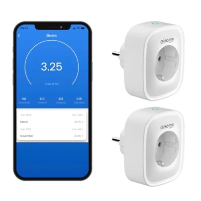 Imagen de Ghome Smart Enchufe inteligente, wifi con monitoreo de energía 16A 3600W, Compatible Alexa y Google Home, Control remoto por App, Encendido Apagado Programado, solo 2.4 GHz,2Pack
