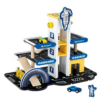 Imagen de Theo Klein 3404 Aparcamiento Michelin con 3 Plantas de Madera I Garaje Que Incluye 2 Coches y Mucho más Compatible Pistas