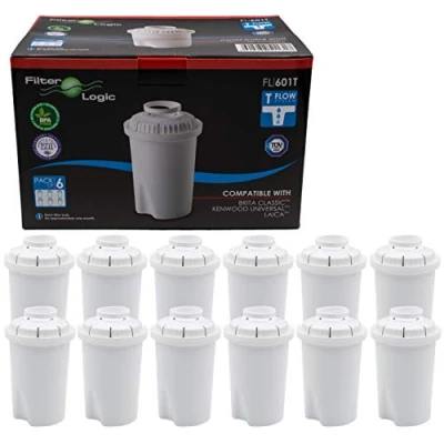 Imagen de FilterLogic FL601T 12 unidades Cartucho de filtro compatible con BRITA Classic, BWT Anna, Aquaphor B100, Dafi Classic agua para jarra filtrante