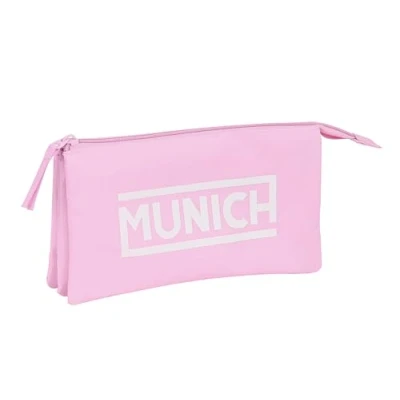 Imagen de Safta MUNICH ROSA Portatodo Triple, Estuche Infantil, Niño, Ideal para Niños en Edad Escolar, Cómodo y Versátil, Calidad Resistencia, 22x3x12 cm, Color
