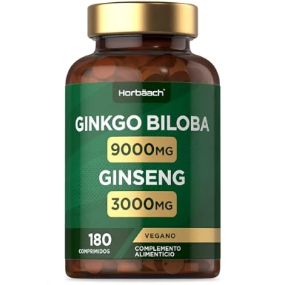 Imagen de Ginkgo Biloba + Ginseng Alta Potencia 9000mg &amp; Korean Root 3000mg 180 Comprimidos Veganos by Horbaach