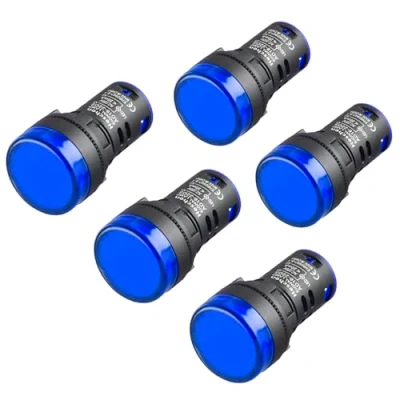 Imagen de Heschen luz piloto indicadora LED de 22 mm, AD16 22D/S, 220 V CA 20 mA, color azul, paquete 5