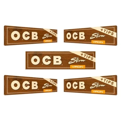 Imagen de OCB Virgin Juego de 8 librillos papel tamaño King Size + Tips Slim sin blanquear