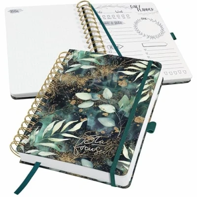 Imagen de SIGEL JP203 Jolie Planificador del día sin fecha, Glamorous Leaves, 120 g/m², 16,8 x 21,5 cm, tapa dura, 240 páginas, verde, negro, gold