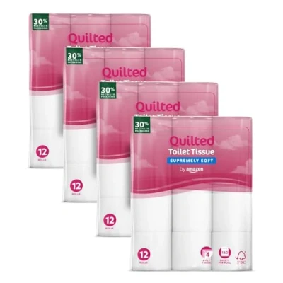 Imagen de by Amazon 4 capas papel higiénico, Sin perfume, 160 hojas, 48 Unidad, Paquetes de 12