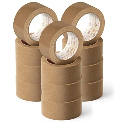 Imagen de OFITURIA Cinta Adhesiva Ecológica de Papel Kraft color Marrón. Carrocero para Embalaje, Enmarcar Cuadros o Sellar. Empaquetado Seguro y Resistente (48 mm x 80 mts Kraft, 12 Rollos)