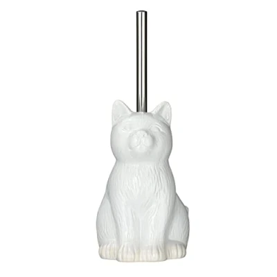 Imagen de WENKO Juego para el WC «Cat», escobillero con cepillo de inodoro en forma gato, cerámica, 14 x 22 17 cm, color blanco