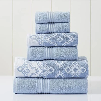 Imagen de Modern Threads Juego de 6 Toallas Lana teñida, Jacquard/Liso, Color Azul Charlize