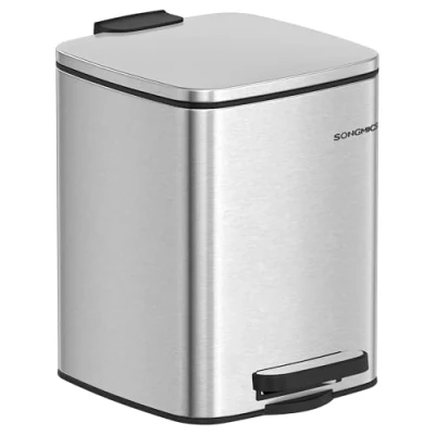 Imagen de SONGMICS Papelera Baño, Cubo de Basura 6 L Compacta, con Pedal, para Espacios Pequeños, Tapa Cierre Suave, Acero, Plata Metálico LTB590E02