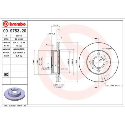 Imagen de BREMBO COATED DISC LINE 09.9753.21 Disco de freno 234 18 4 ventilación interna revestido altamente carbonizado HYUNDAI: Atos