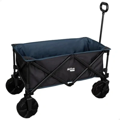 Imagen de Aktive 62620 Carro transporte plegable, para playa, camping, jardín, ruedas grandes todoterreno ancho especial, mango ajustable, carrito sombrillas y sillas