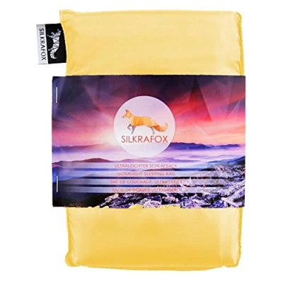 Imagen de Silkrafox Saco de Dormir Ultraligero para Las excursiones Senderismo, los Viajes, acampadas, Seda Artificial, Amarillo