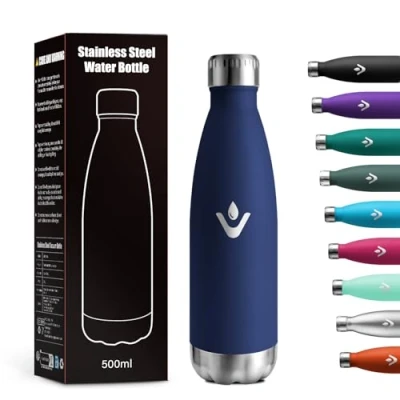 Imagen de Botella Termica 500ml, Cantimplora Acero Inoxidable con Doble Pared Reutilizable, Garrafa Termica, sin BPA, A Prueba de Fugas, Termo Agua para Escuela, Oficina, Deporte, Gimnasio, Viajes, Niños