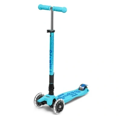 Imagen de Micro® Maxi Deluxe Plegable LED, Patinete 3 Ruedas, 5 12 Años, Peso 2,5kg, Carga Máx 70Kg, Altura 67 91 cm, Plataforma Antideslizante Polipropileno (Flexible, Alta Resistencia) (Azul)