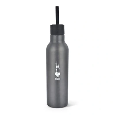 Imagen de Bialetti To Go Botella de agua aislada, doble pared, mantiene el calor 12 horas y frío 24 horas, acero, capacidad 500 ml, gris, gris oscuro