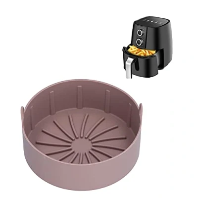 Imagen de Cesta de Silicona para Freidora Aire, 16cm 20 ℃ 220 Bandeja Eléctrica Reutilizable Redonda Accesorio,Repuesto Revestimientos Papel(marrón)