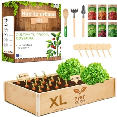 Imagen de Kit Cultivo XL Huerto Urbano PYEF CRAFTS Mini Terraza &amp; Autocultivo en Casa Ecológico con 6 Tipos de Semillas (XL)
