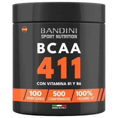 Imagen de Bandini® bcaa 4.1.1 500 comprimidos Aminoácidos ramificados 4:1:1 L Leucina, Isoleucina, Valina con Vitamina B1 y B6 Vegano Complemento Alimenticio Pre Post Entrenamiento