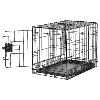 Imagen de Amazon Basics Jaula para perro de alambre metálico, Duradero,Plegable,Portátil con bandeja, puerta única, 56 x 33 41 cm (L An Al), negro