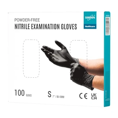 Imagen de EUROPAPA® 100 Guantes De Nitrilo, Caja Desechables, Examen, Sin Polvo, LÁTex, No EstÉRiles, Disposible Gloves (S, Negro)