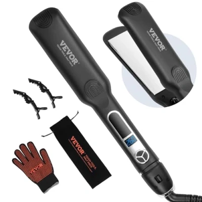 Imagen de VEVOR Plancha de Pelo Iones Negativos Plana Titanio 38 mm con Pantalla LCD 25 Niveles Temperatura Calentamiento Rápido para Peluquería, Hogar, Viajes