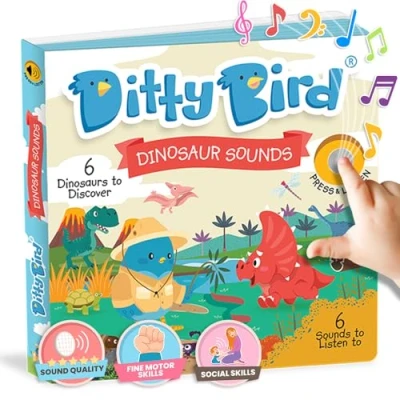 Imagen de Ditty Bird Dinosaur Songs: Mi Primer Libro de Sonido Interactivo con 6 Botones para Descubrir Dinosaurios en inglés. ¡Juguete Educativo electrónico niños a Partir 1 año!